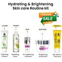 Hydrating & Brightening Skincare Routine Kit - Aloe Vera Face Wash, Green Coconut Toner, Brightening Serum, Whitening Cream & Umbrella SPF 60 Sunscreen for Radiant Skin