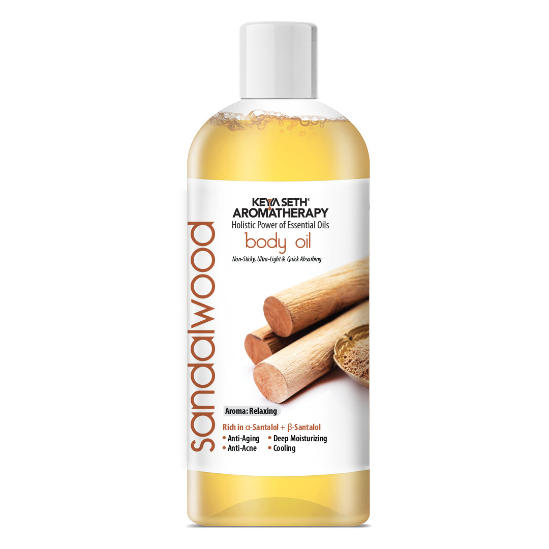 Sandalwood Body Oil - Anti-Ageing, Anti-Acne, Deep Moisturising For Glowing Skin; Non-Sticky, Quick-Absorbing - Keya Seth Aromatherapy