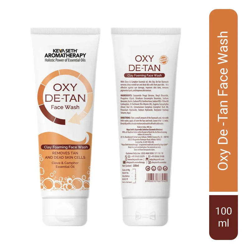 Oxy De Tan Clay Foaming Facewash & Face Pack Combo Infused with Clove & Camphor Oil, Removes Tan & Dead Skin Cells SLS & Paraben Free No Ammonia & Bleach - Keya Seth Aromatherapy