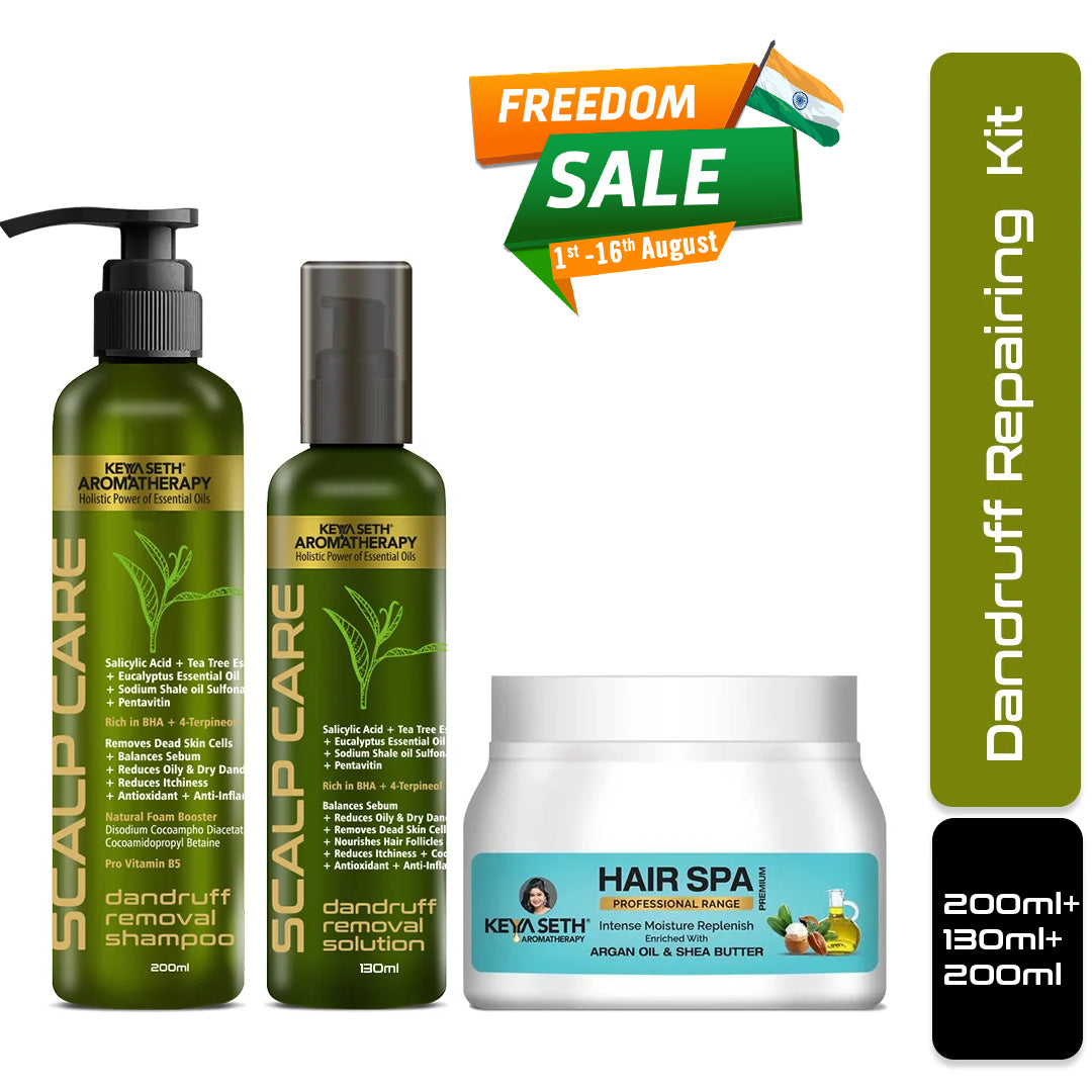 Dandruff Repair Kit: Shampoo, Hair Spa & Serum with Salicylic Acid, Tea Tree, Jojoba, Rosemary & Coconut for a Flake-Free, Nourished & Itch-Free Scalp