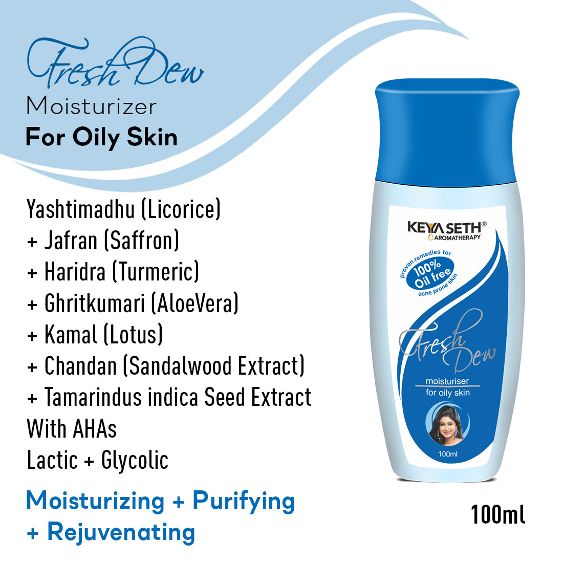 Fresh Dew Daily Face Moisturizer Oily Free Quick Absorbing Non-Sticky, Flawless skin Lotion for Oily Skin - Keya Seth Aromatherapy
