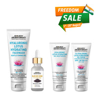 Daily Skincare Routine for Glass Skin – Hydrating Facewash, Black Rice Serum, Gel Moisturizer & Sunscreen for Radiance, Smoothness & Pore Reduction