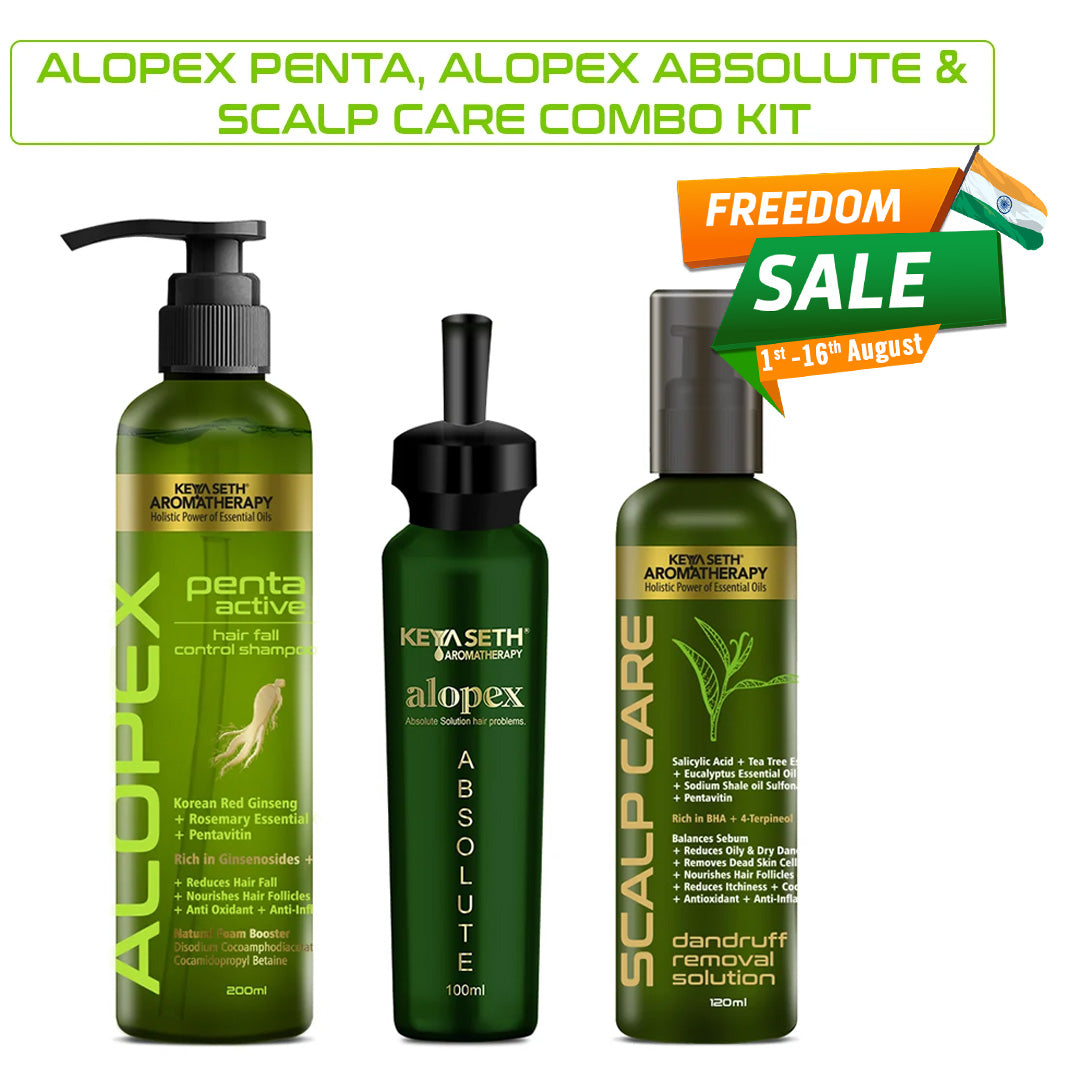 Complete Treatment Kit For Acute Hair Fall - Absolute Solution, Scalp Care, Alopex shampoo, Blocks hair fall & Fights Dandruff & Itchiness, New Hair Growth