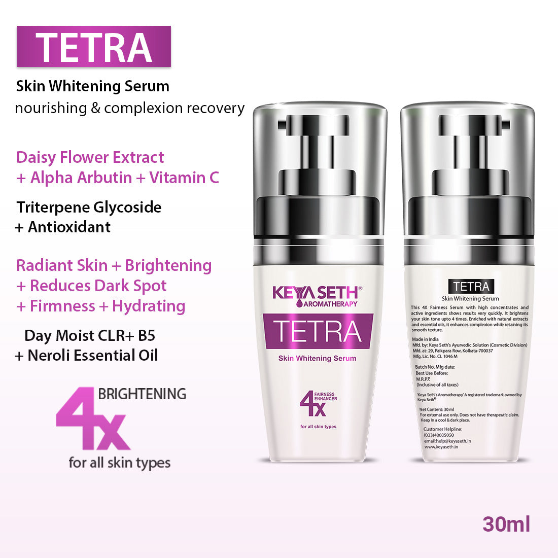 Daily Skin Care Routine for Brightening + Radiant Skin with Hyaluronic Facewash, Vitamin C Serum, Alpha Arbutin Moisturizer & 1% Hyaluronic Lotus Sunscreen Gel - Keya Seth Aromatherapy