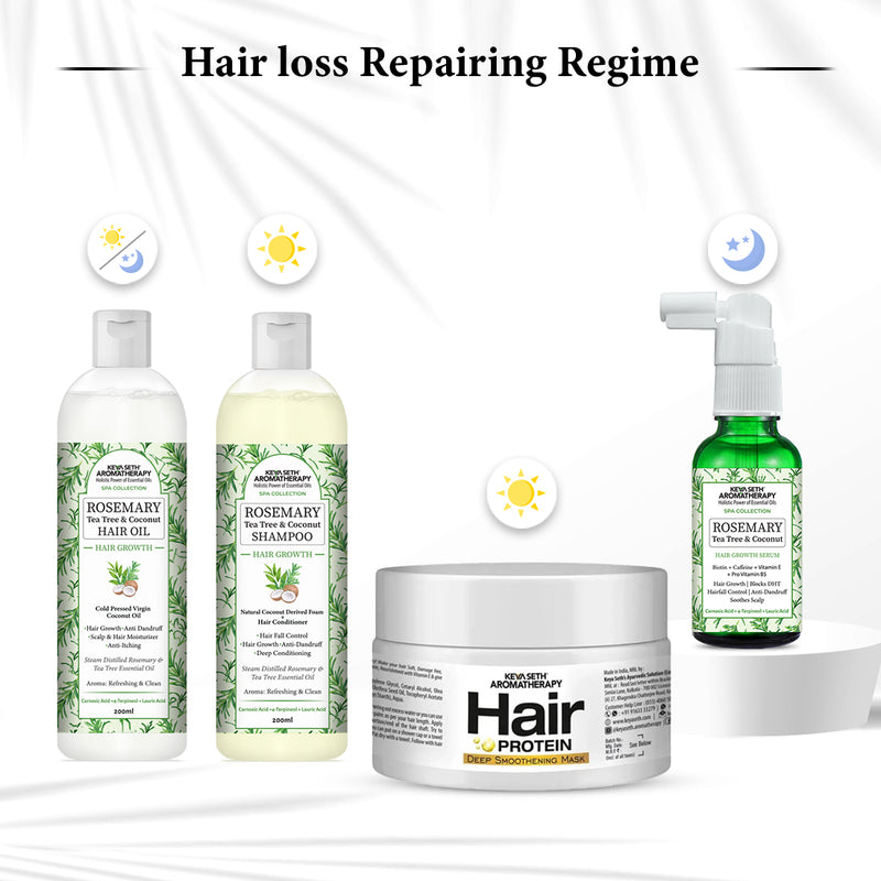 Hair Loss Repair Kit: Rosemary Tea Tree Coconut Oil, Biotin Shampoo, Keratin Mask & Growth Serum for Stronger, Thicker & Healthier Hair - Keya Seth Aromatherapy