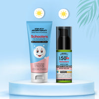 Schoolers Kids Nourishing Cream & Sports Mineral Watery Sunscreen SPF 50 PA+++ Combo Kit for Boys & Girls – Lightweight, Moisturizing, No White Cast - Keya Seth Aromatherapy