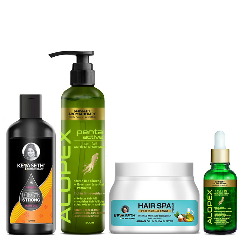 Hair Loss Repair Kit: Rosemary & Tea Tree Oil, Biotin & Pro-Vitamin B5 Shampoo, Jojoba & Lavender Hair Spa, and Korean Red Ginseng Serum for Hair Growth & Strength - Keya Seth Aromatherapy