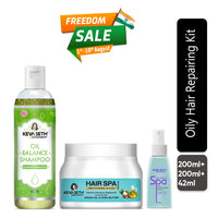 Oily Hair Repair Kit: Lemon & Lavender Shampoo, Jojoba & Rosemary Hair Spa & Aromatic Serum for Balanced, Voluminous & Frizz-Free Hair