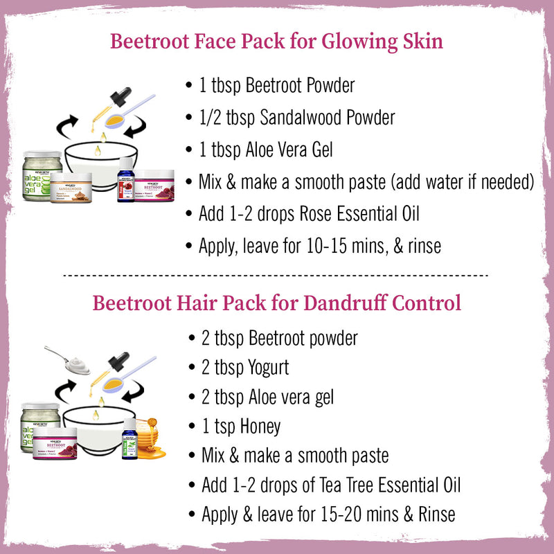 Beetroot Powder with Betalains & Vitamin C for Glowing Skin, Moisturizing, Anti-Aging, Natural Hair Color, Dandruff Control & Immunity Boost - Keya Seth Aromatherapy