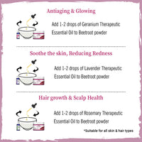 Beetroot Powder with Betalains & Vitamin C for Glowing Skin, Moisturizing, Anti-Aging, Natural Hair Color, Dandruff Control & Immunity Boost - Keya Seth Aromatherapy