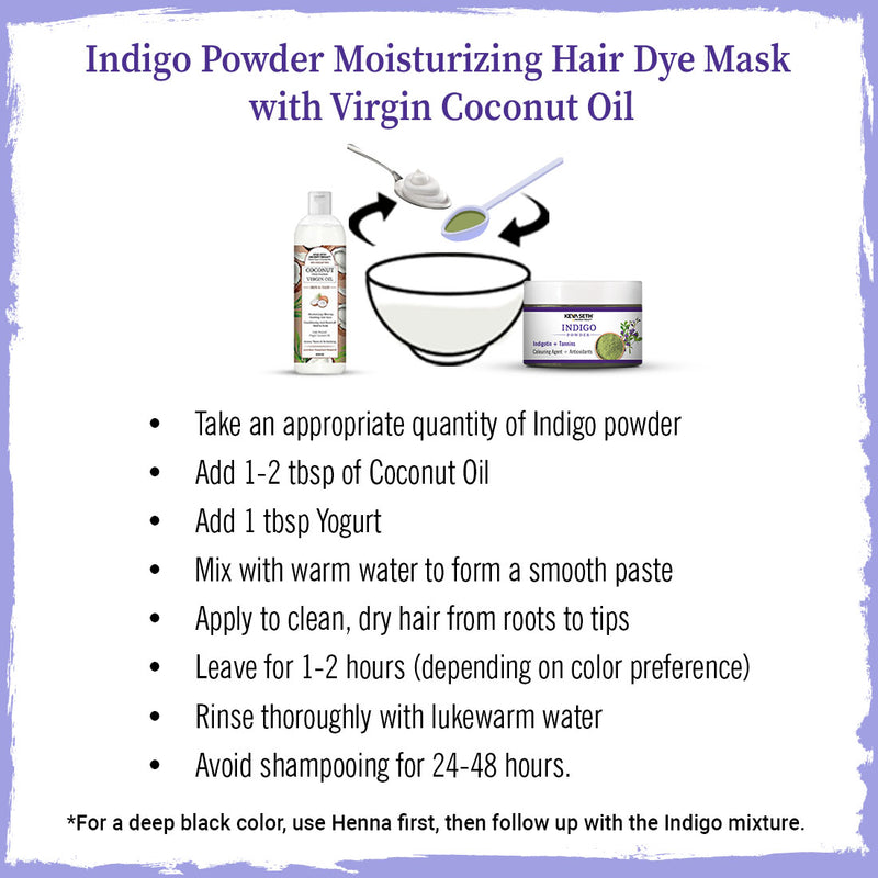 Indigo Powder Hair Pack with Indigotin & Tannins for Natural Hair Dye, Soothing Care, Lustrous Shine, Revitalization & Grey Prevention - Keya Seth Aromatherapy