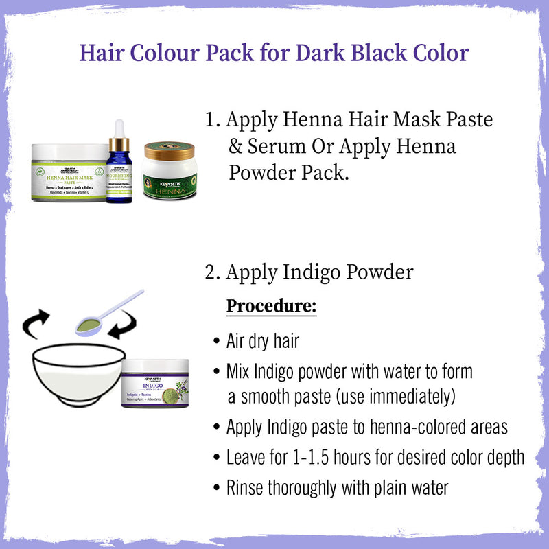 Indigo Powder Hair Pack with Indigotin & Tannins for Natural Hair Dye, Soothing Care, Lustrous Shine, Revitalization & Grey Prevention - Keya Seth Aromatherapy