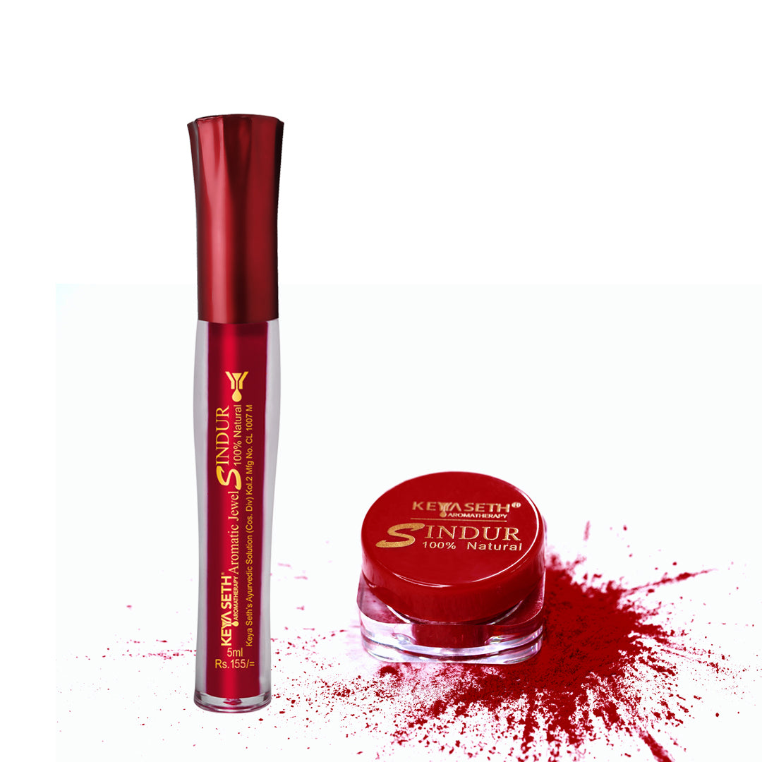 100% Natural Aromatic Liquid & Dust Maroon Sindoor 1Pcs Combo with Floral Pigments - Keya Seth Aromatherapy