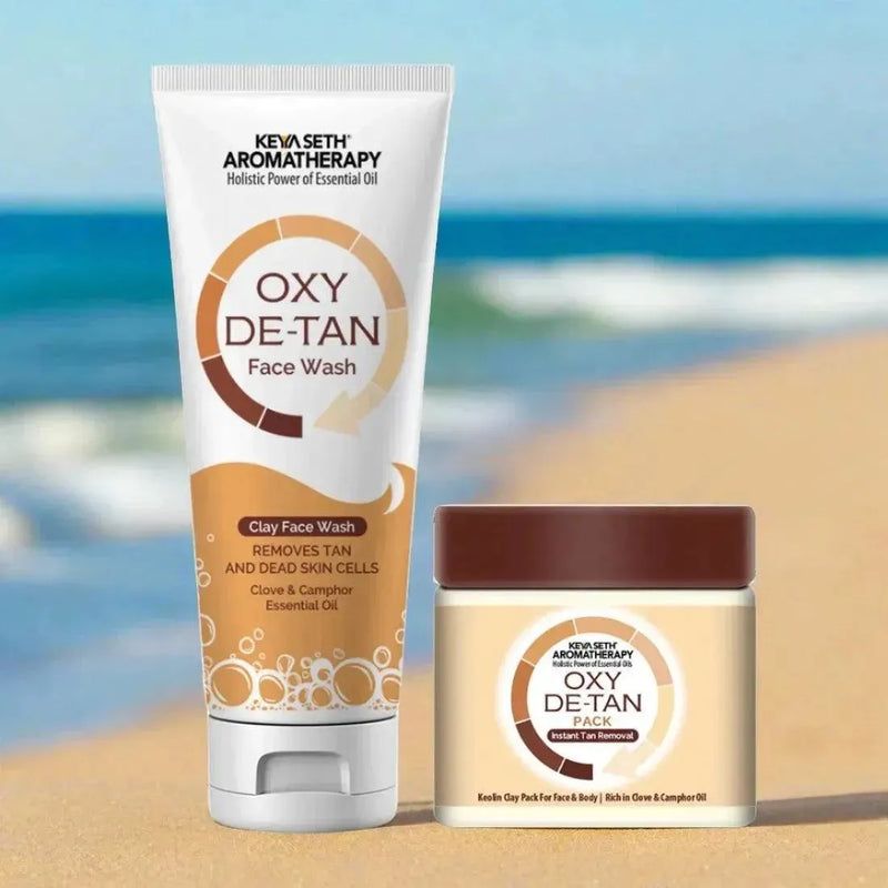 Oxy De Tan Clay Foaming Facewash & Face Pack Combo Infused with Clove & Camphor Oil, Removes Tan & Dead Skin Cells SLS & Paraben Free No Ammonia & Bleach - Keya Seth Aromatherapy