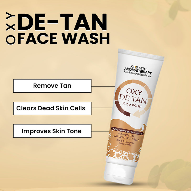 Oxy De Tan Clay Foaming Facewash Hydration & Moisturizing Infused with Clove & Camphor Oil, Removes Tan & Dead Skin Cells SLS & Paraben Free 100ml - Keya Seth Aromatherapy