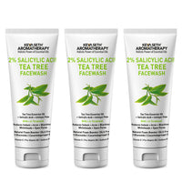 2% Salicylic Acid Tea Tree Facewash, BHA + Terpineol, Natural Glucoside Foaming, Acne, Blemishes, Blackheads, Whiteheads & Open Pores, Hyaluronic Acid - Keya Seth Aromatherapy