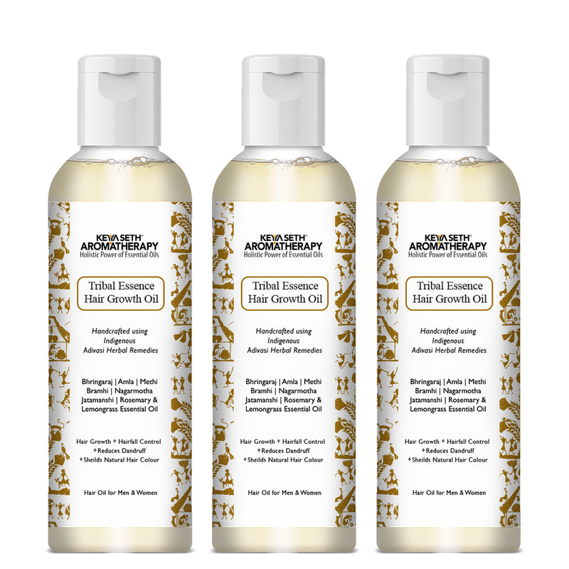 Tribal Essence Hair Growth Oil,Adivasi Herbal Hair Oil,Bhringraj, Amla, Methi, Rosemary Essential Oil, Bramhi, Nagarmotha, Jatamanshi, Lemongrass Essential Oil, Reduces Dandruff for Men & Women - Keya Seth Aromatherapy