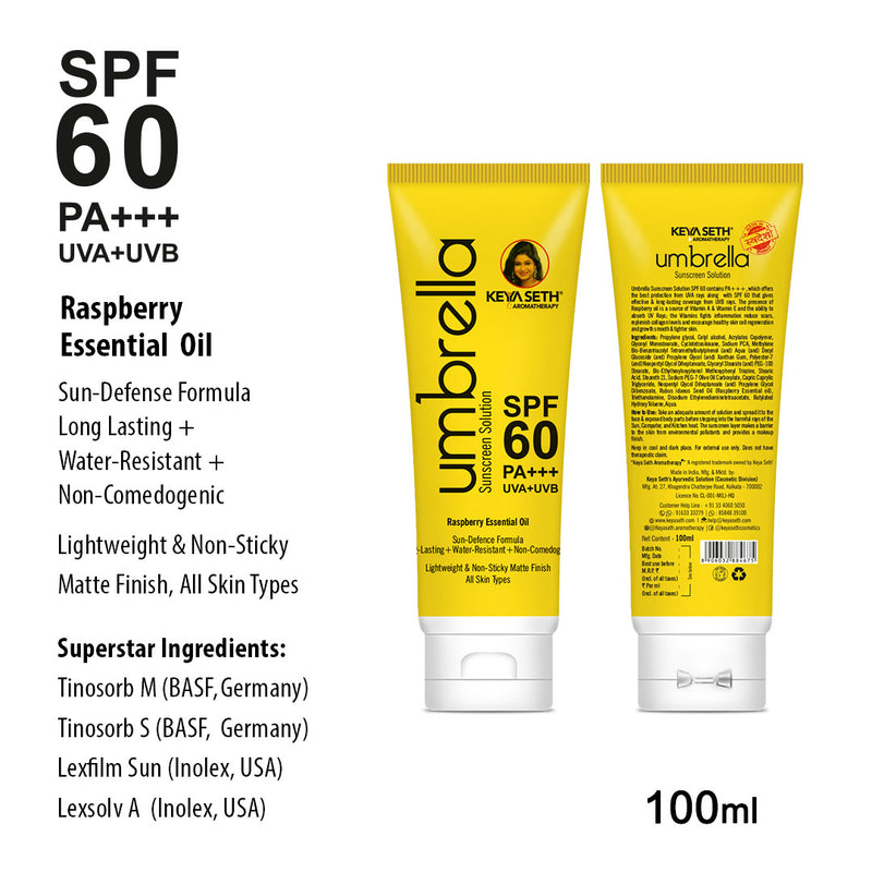 Umbrella Sunscreen Advanced Protection Kit SPF 60 Solution + SPF 50 Powder for Ultimate Sun Defence & Matte Finish - Keya Seth Aromatherapy