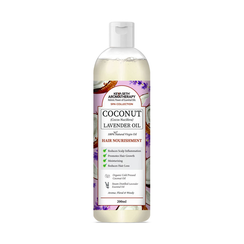 1% Lavender with 99% Coconut Oil - Cold Pressed Virgin Oil, Nourishes, Moisturizes, Promotes Hair Growth & Soothes Scalp Inflammation - Keya Seth Aromatherapy
